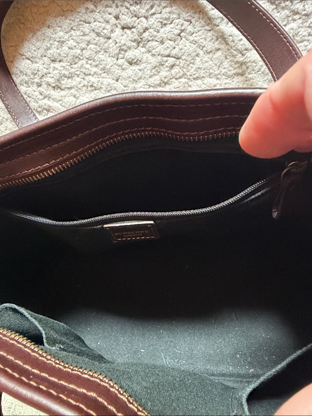 Burberry Haymarket Tan Check Canvas Tote with Brown Leather Trim - Picture 4 of 7